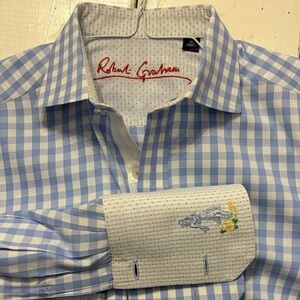 Men’s Robert Graham French cuff blue checkered button down shirt Medium